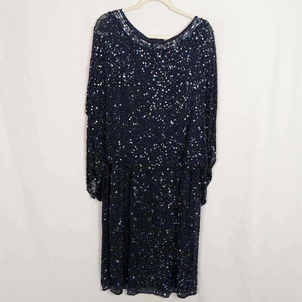 Patra Midnight Blue Sequin Long Sleeve Dress